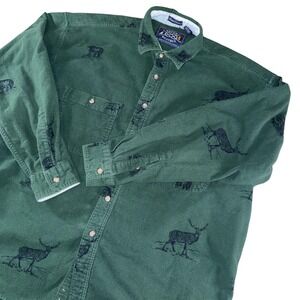 Vintage Gant Rough Weather Shirt Mens XL Green Blanket Chamois Hunting Deer Bear